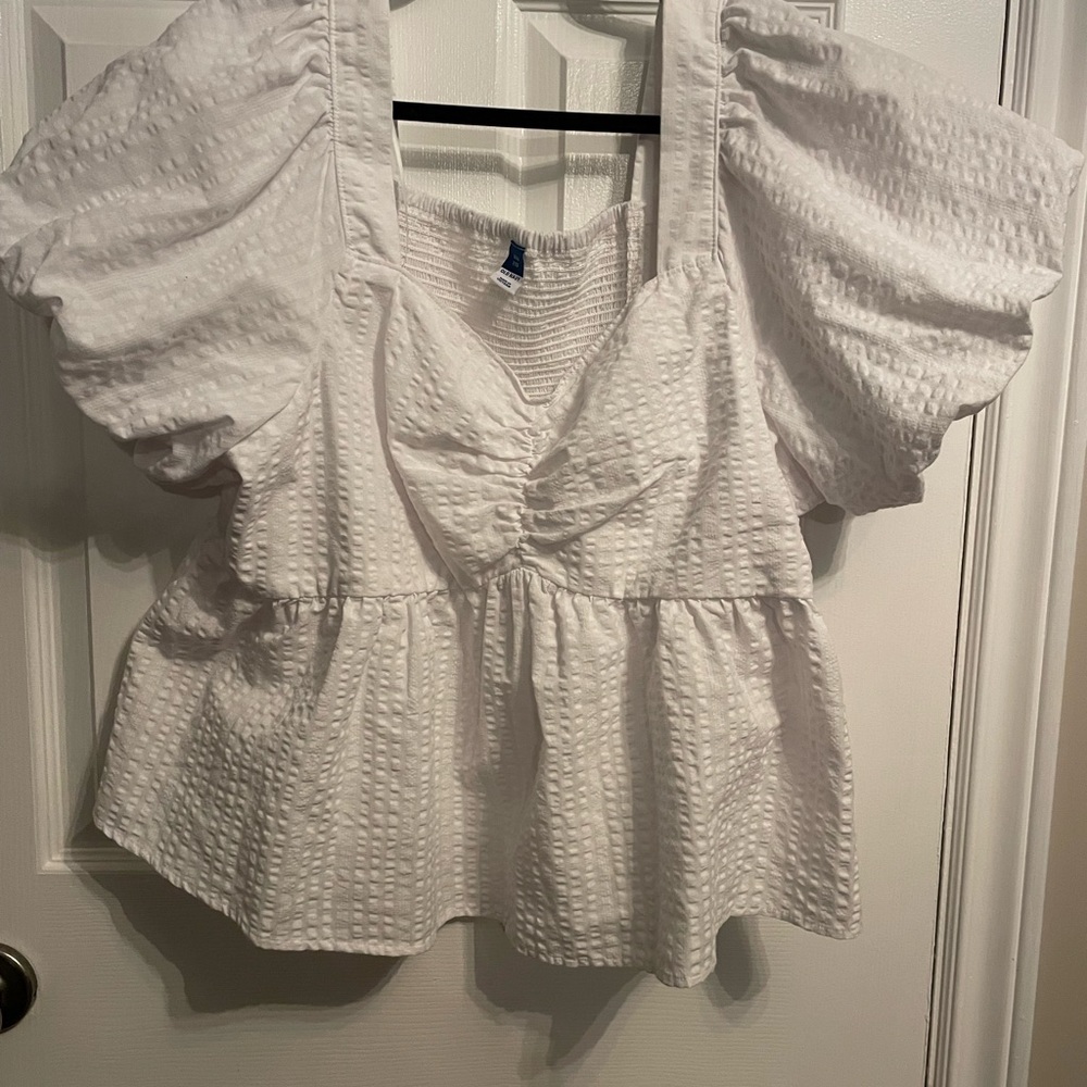 Old Navy White Crop Baby Doll Top with Puffed Sleeves, XXL, NWT